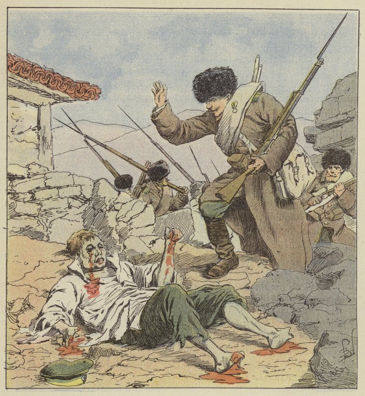 Okaleczony rosyjski żołnierz po walce autorstwa after Louis Charles Bombled