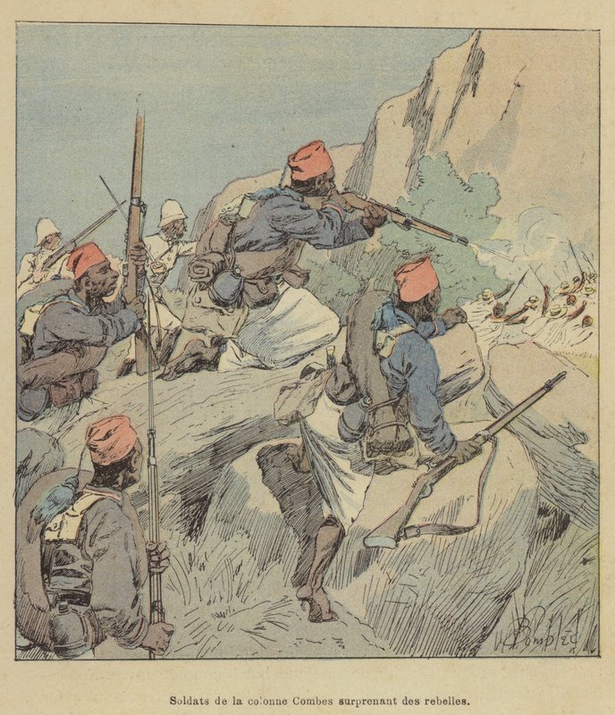 Żołnierze kolumny Combes zaskakują rebeliantów autorstwa after Louis Charles Bombled