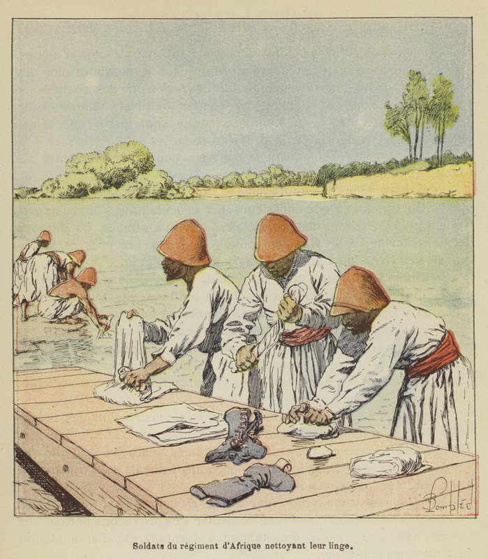 Żołnierze pułku afrykańskiego czyszczący pranie autorstwa after Louis Charles Bombled