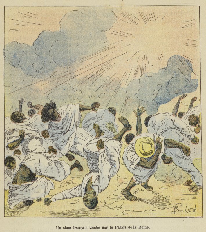 Francuski pocisk spada na Pałac Królowej autorstwa after Louis Charles Bombled