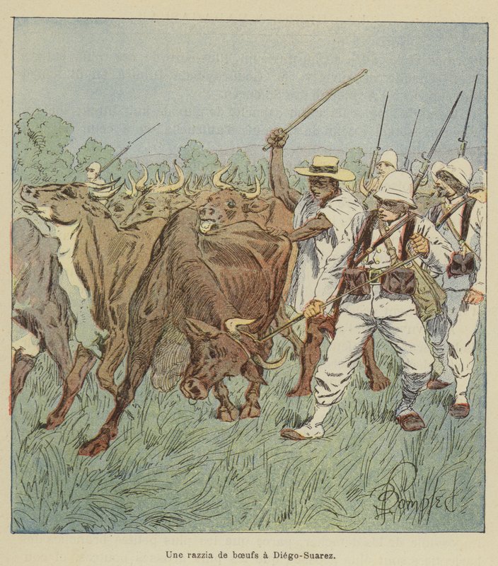Najazd na bydło w Diego-Suarez autorstwa after Louis Charles Bombled