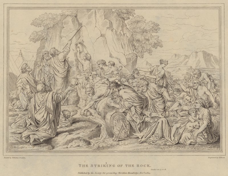 Uderzenie w skałę, Exodus autorstwa after Nicolas Poussin
