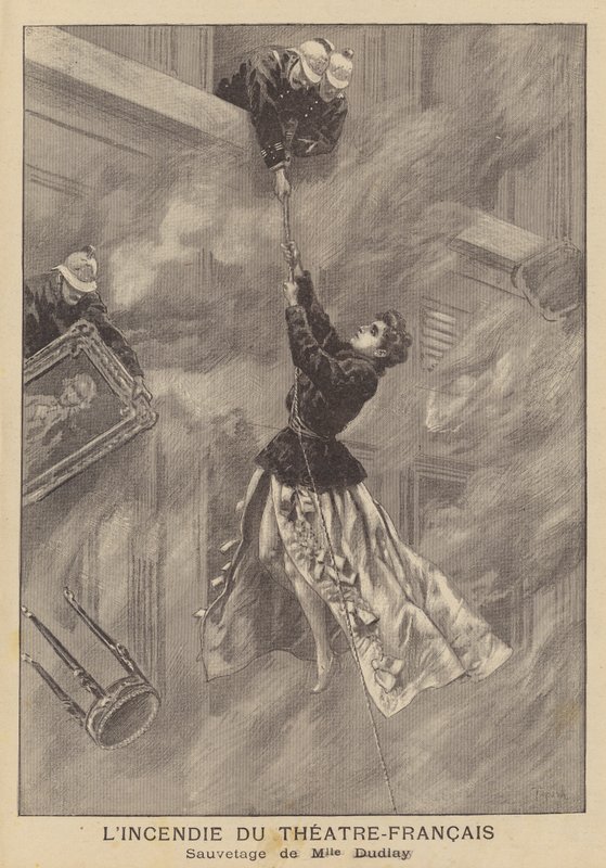 Pożar w Theatre-Francais, Paryż autorstwa after Oswaldo Tofani