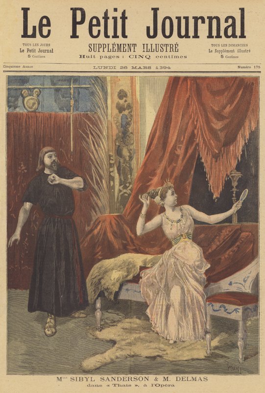 Sibyl Sanderson i Jean-Francois Delmas w Thais w Operze Paryskiej autorstwa after Oswaldo Tofani