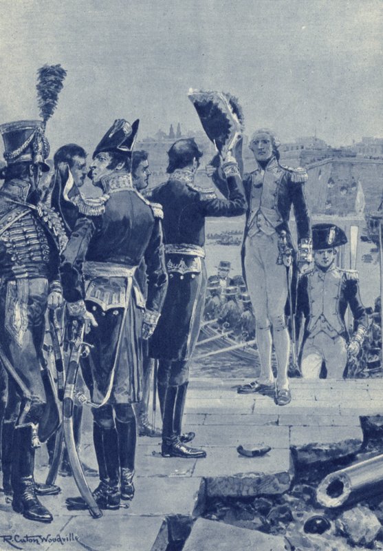 Malta, po dwuletnim oblężeniu Francuzi poddali wyspę Brytyjczykom w 1800 autorstwa after Richard Caton II Woodville