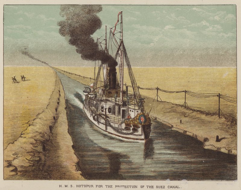 HMS Hotspur dla ochrony Kanału Sueskiego autorstwa after Richard Simkin