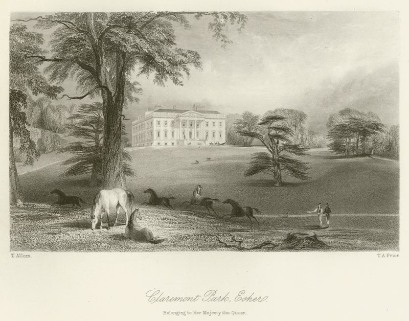 Claremont Park, Esher, należący do Jej Królewskiej Mości autorstwa after Thomas Allom