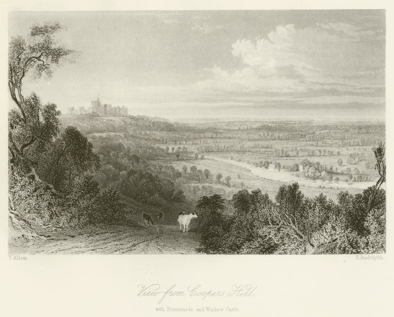 Widok ze wzgórza Coopers, z Runnemede i zamkiem Windsor autorstwa after Thomas Allom