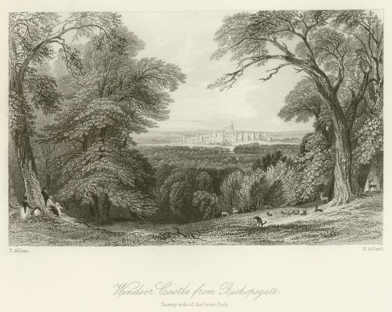 Zamek Windsor od Bishopsgate, po stronie Great Park w Surrey autorstwa after Thomas Allom