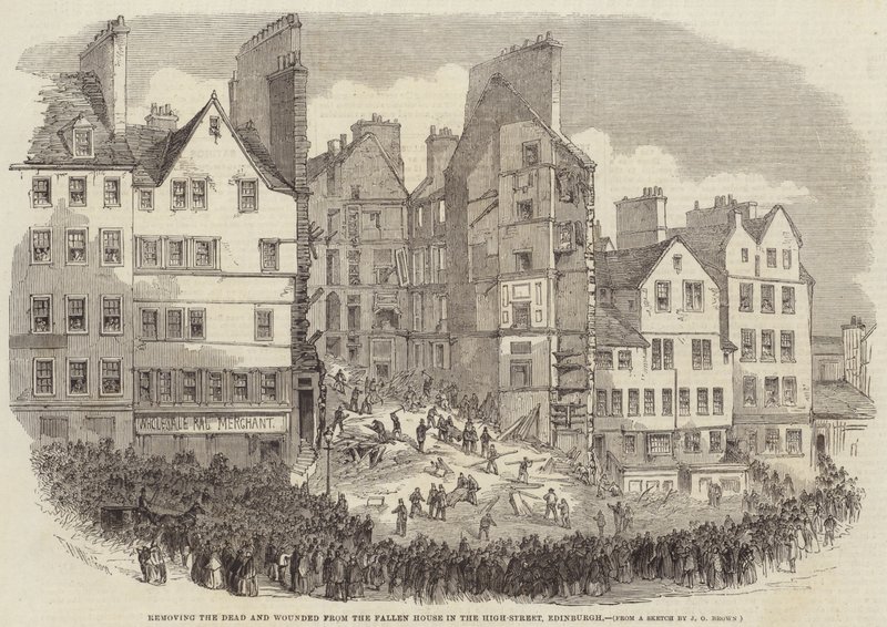 Usuwanie zmarłych i rannych z upadłego domu na High-Street w Edynburgu autorstwa after Thomas Harrington Wilson