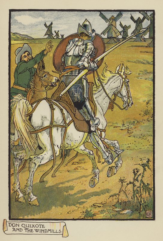 Don Kichot i wiatraki autorstwa after Walter Crane