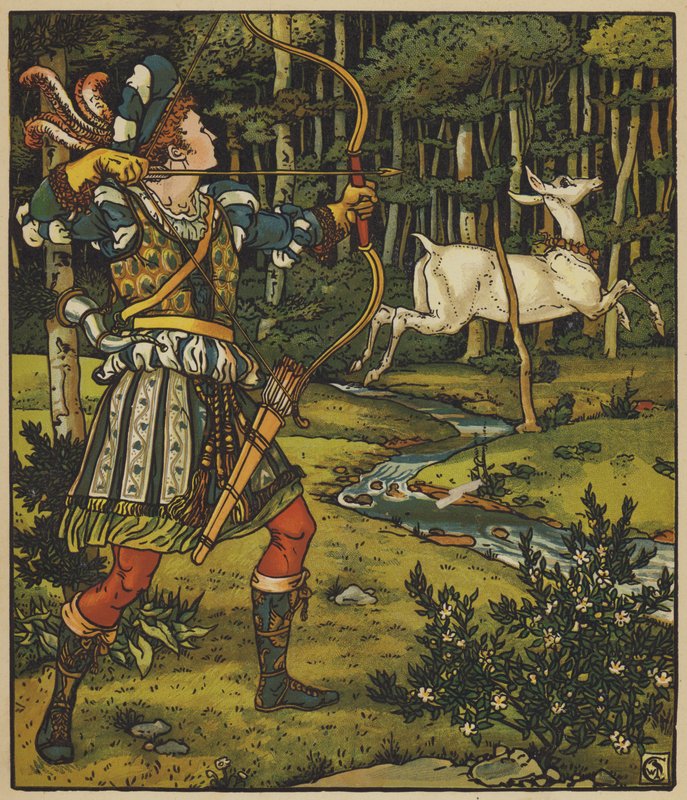 Książę Guerrier ściga Hind w lesie autorstwa after Walter Crane