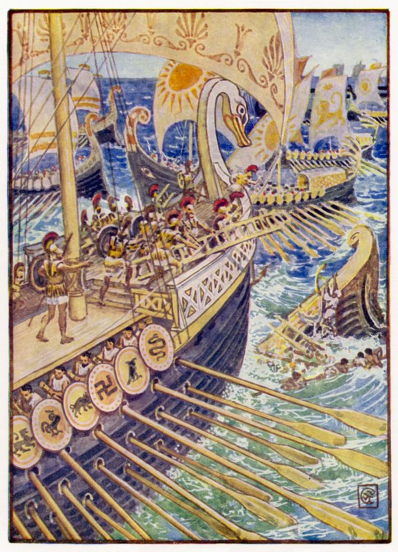 Statek rzucił się na statek, aż zmarli perscy rozrzucili głębiny jak kwiaty autorstwa after Walter Crane