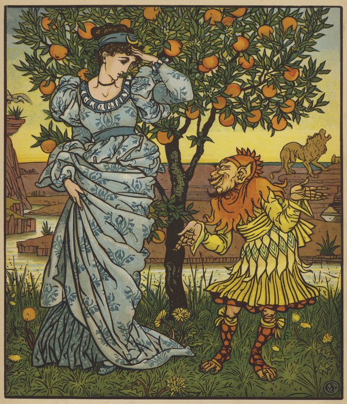 Żółty karzeł ratuje księżniczkę przed lwami autorstwa after Walter Crane
