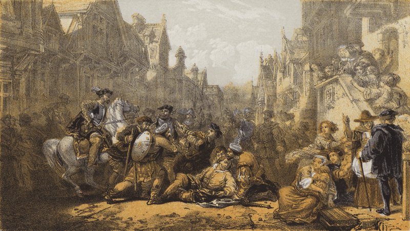 Stary Linlithgow, Zabójstwo regenta Moray (chromolitho) autorstwa after William Allan