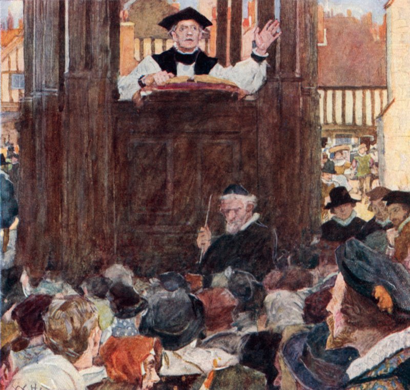 Szekspir słucha kaznodziei na krzyżu św. Pawła autorstwa after William Hatherell