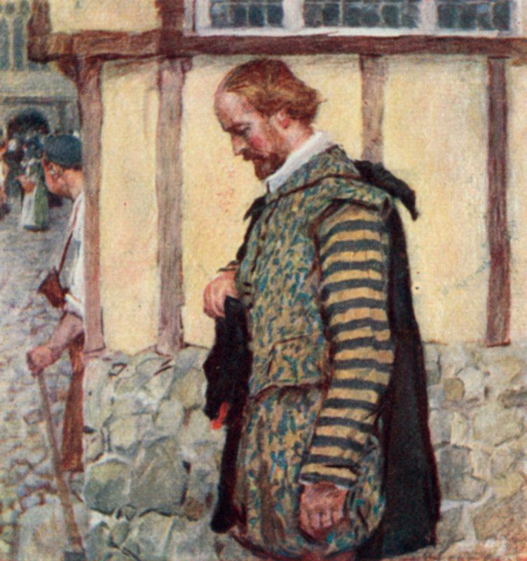 Szekspir zdejmuje kapelusz, gdy słyszy dźwięk przelatującego dzwonka autorstwa after William Hatherell