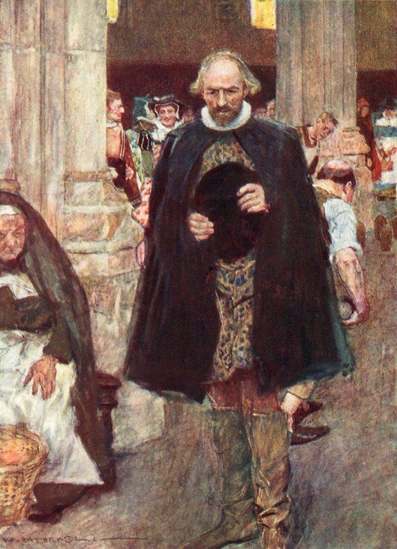 Szekspir spacerujący po starej katedrze św. Pawła w Londynie autorstwa after William Hatherell