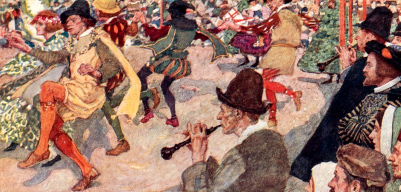 Szekspir ogląda taniec Morrisa w Maypole w Cornhill w Londynie autorstwa after William Hatherell