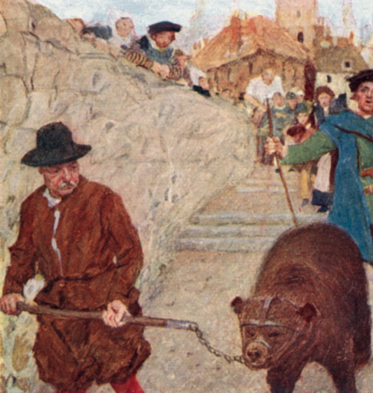 Szekspir obserwuje niedźwiedzia w drodze do Bear Garden w Bankside autorstwa after William Hatherell