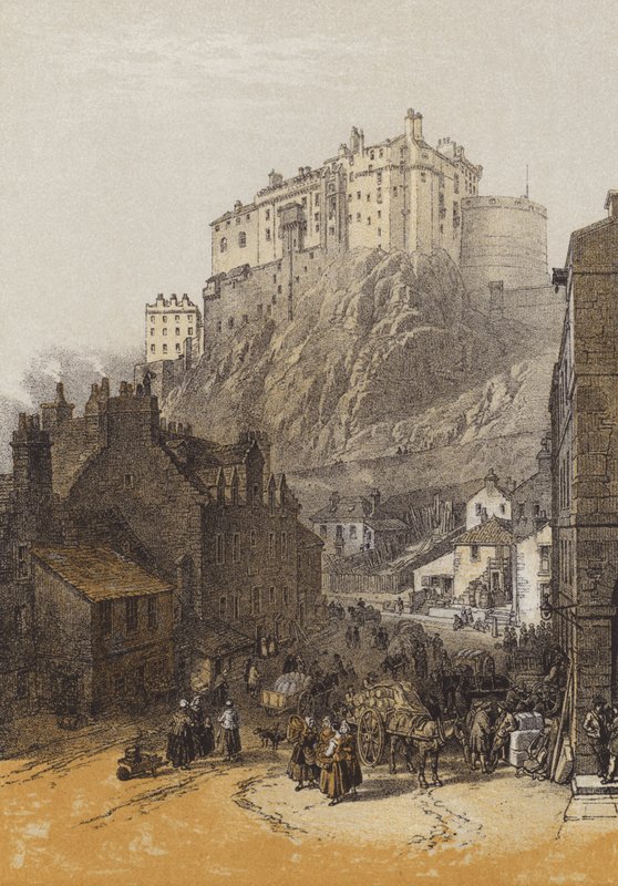 Zamek w Edynburgu, od Grassmarket (chromolitho) autorstwa after William Leighton Leitch