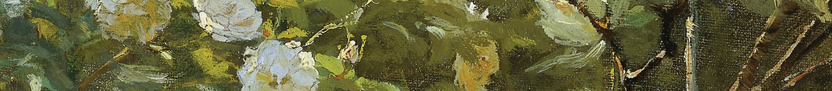 Marie Krøyer siedząca w leżaku w ogrodzie przy domu pani Bendsen (Peder Severin Krøyer), Detail: Weiße Rosenblüten