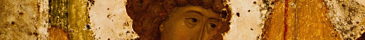 Trójca Święta (Troica) (Andrei Rublev), Detail: Linker Engel mit Heiligenschein