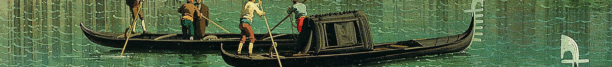 Canal Grande, Wenecja, widok na południowy wschód, z Campo della Carità po prawej, lata 30. XVIII wieku. (Giovanni Antonio Canal), Detail: Gondeln mit Gondolieri