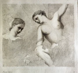 Postacie kobiece. W lewym dolnym rogu napis "Tiziano Dipinse". Rycina autorstwa Giorgio da Castelfranco znanego jako Giorgione (1476/1478-1510) Instytut Historii Sztuki, Florencja