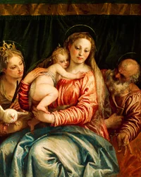 Madonna z Dzieciątkiem, święty i św. Piotr – Paolo Caliari znany jako Veronese (1528-1588), olej na płótnie