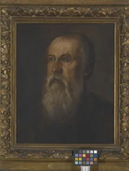 Portret brodatego mężczyzny (olej na płótnie naklejonym na deskę)