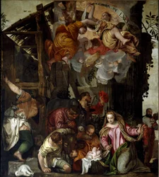 Adoracja pasterzy. Obraz Paolo Caliariego zwany Paolo Veronese (1528-1588), ok. 1565. Wymiary: 350x290cm. Olej na płótnie. Wenecja, Bazylika Św. Giovanni e Paolo (San Zanipolo), kaplica Różańcowa. Wenecja (Bazylika Świętych Giovanniego i Paola (