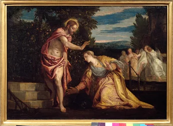 Chrystus ukazujący się Magdalenie (Noli me tangere) Obraz Paolo Veronese (1528-1588) wym. 0,67 x 0,97 m. Grenoble. Musee Des Beaux Arts - Chrystus ukazujący się Marii Magdalenie (Noli Me Tangere). Obraz Paolo Veronese (1528-1588). 0,67 x 0,95 m. Bea