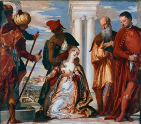 Męczeństwo świętej Justyny - Święta Justyna z Padwy zostaje przebita ciosami miecza. Obraz Paola Caliariego, zwanego Veronesem (1528-1588)