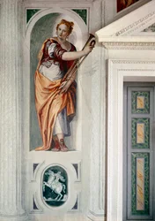 Trębacz. Obraz Paolo Caliariego zwany Paolo Veronese (1528-1588), ok. 1561. Fresk. Maser (Treviso), Villa Barbaro