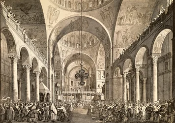 Kanał Giovanniego Antonio, znany jako Canaletto (1697-1768) i Giovanni Battista Brustolon (1712-1796), ryciny przedstawiające nowo wybranego doża Wenecji. Włochy
