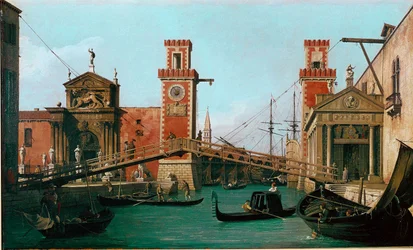 Most Arsenału w Wenecji, obraz Giovanniego Antonia Canala, zwanego Canaletto (1697-1768), 1730-1731, 47 x 79 cm, Anglia, Woburn Abbey