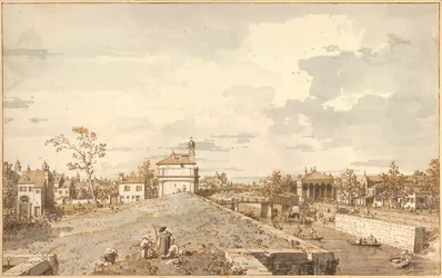 "" Vue de Porta Portello avec le canal Brenta, Padoue "" (Porta Portello z kanałem Brenta w Padwie) Dessin a la plume d