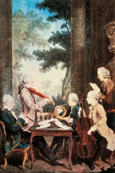 Koncert na obój, skrzypce, róg i wiolonczelę Louis de Carmontelle (1717-1806), akwarela. Francja