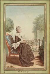 Pani Jeanne Julie Eleonore de Lespinasse autorstwa Louisa de Carmontelle (1717-1806), grawerowanie