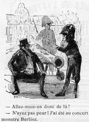Karykatura o dziele Hectora Berlioza (1803-1869) zaprojektowana przez Nadara w 1856 roku dla Journal pour rire.