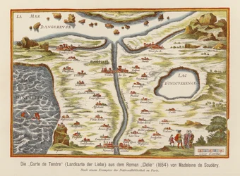 Carte de Tendre, z powieści Clelie autorstwa Medeleine de Scudery
