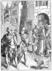 Więzienie proboszcza, rue de la Tannerie, Paryż, według drzeworytu w „Praxis Rerum Civilium” Joose de Damhoudera (1507–81) opublikowanej w Antwerpii