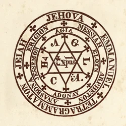 Nauki okultystyczne: krąg magiczny. Schemat z «De Occulta Philosophia» niemieckiego uczonego okultysty Henry
