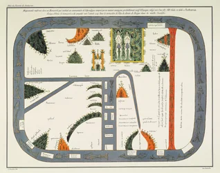 Mapa świata, z rękopisu Komentarza do Apokalipsy, napisanego ok. 787 r. I skopiowanego ok. 1109 r. W klasztorze Silos, Burgos, Hiszpania (litografia)