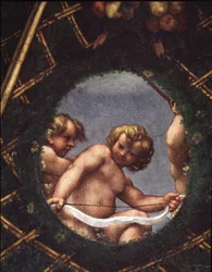 Anioły wyglądające przez okno - Fresco