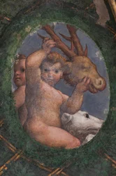 Putti, pies i jeleń, detal