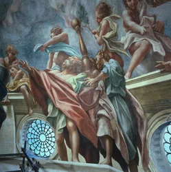 Apostołowie i młodzież, Antonio Allegri Da Correggio (1489-1534), fresk, Kopuła katedry w Parmie, Włochy