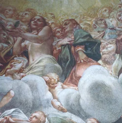 Figura Ewy, fragment z Wniebowzięcia Najświętszej Maryi Panny, autorstwa Antonio Allegri Da Correggio (1489-1534), fresk, kopuła katedry w Parmie, Włochy