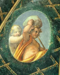 Jajnik z cherubinami, fresk Antonio Allegri Da Correggio (1489-1534) Pokój opaty, klasztor San Paolo, Parma, Włochy